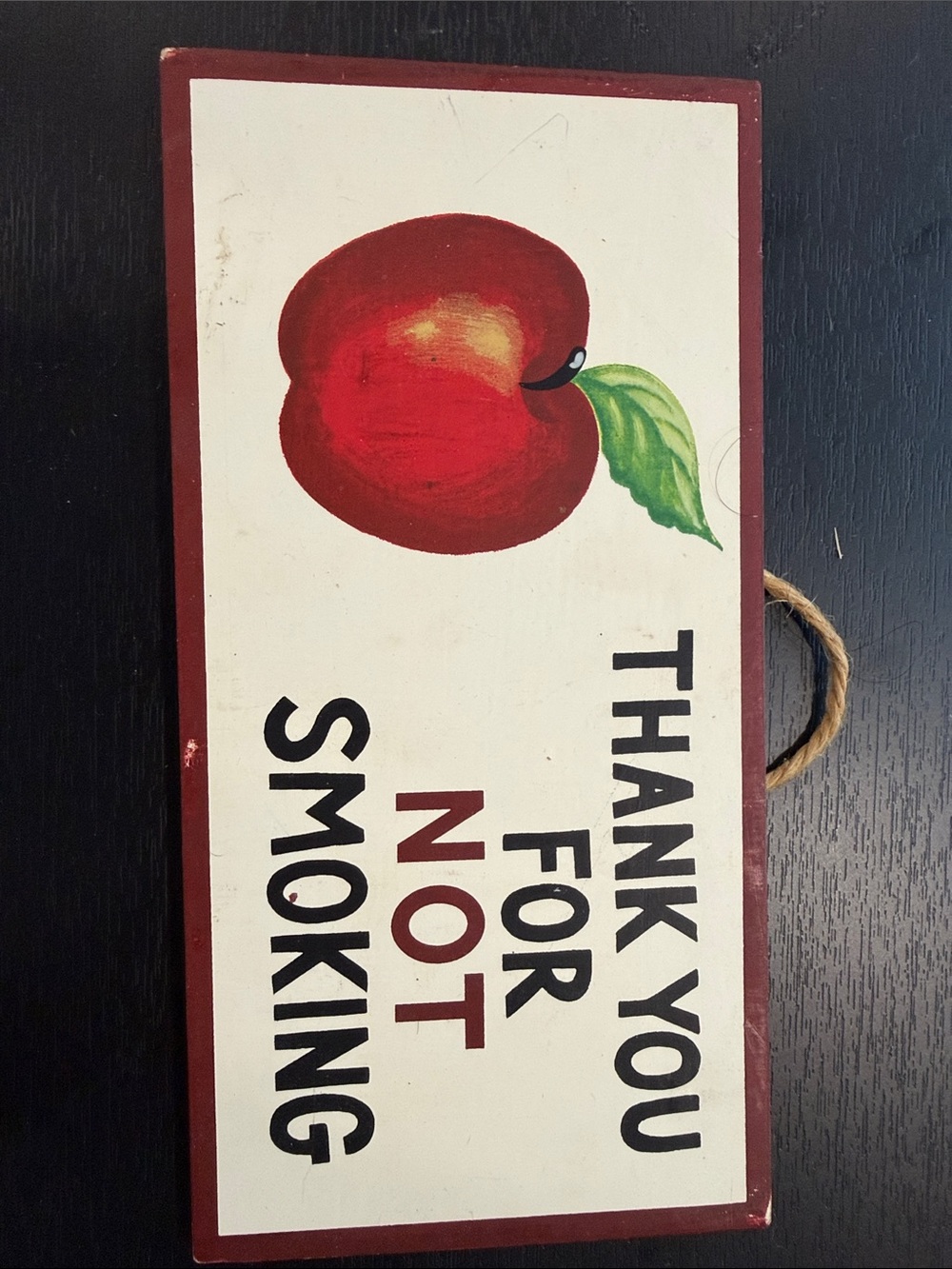 Vintage-Style 'Thank You For Not Smoking' Wall Sign with Red Apple